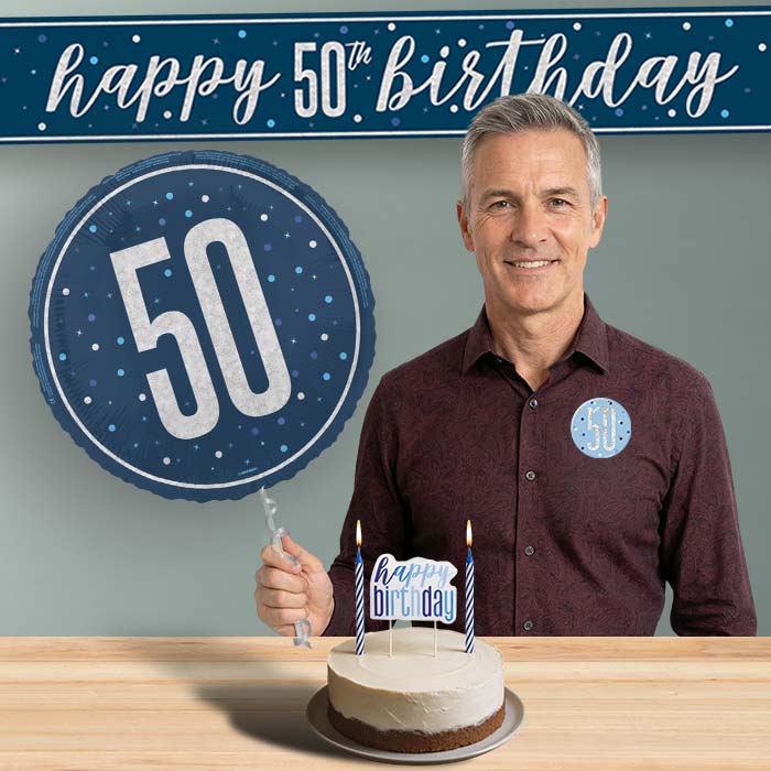 50th Birthday Helium Balloon & Decoration Package Navy Blue & Silver | Party Save Smile