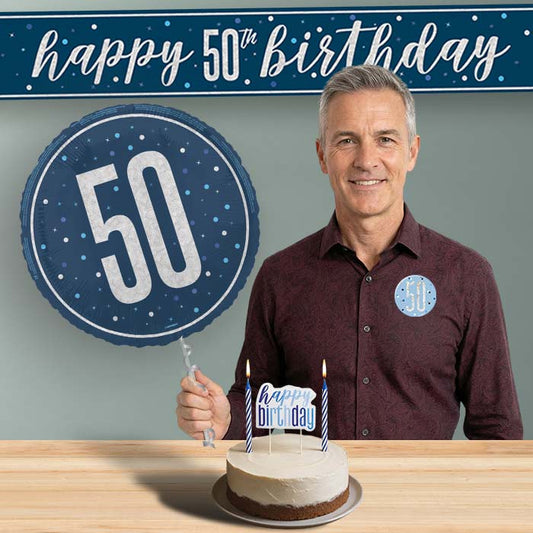 50th Birthday Helium Balloon & Decoration Package Navy Blue & Silver | Party Save Smile