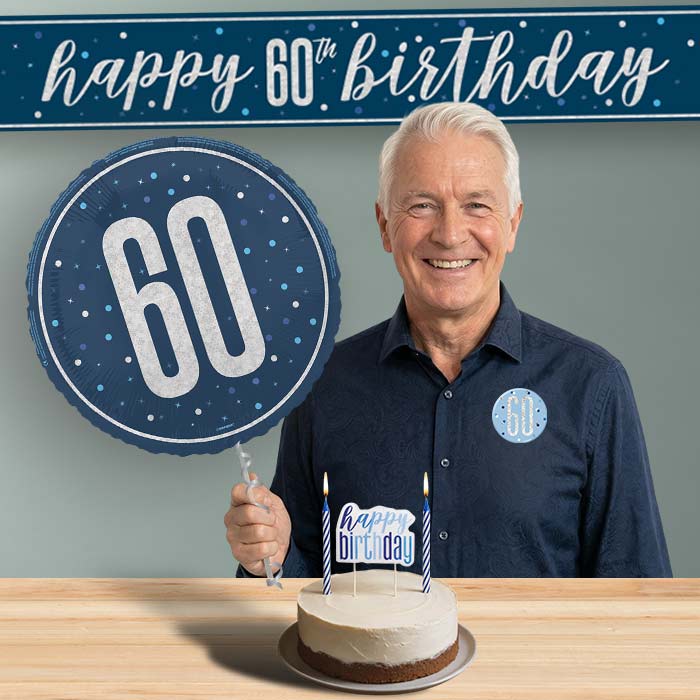 60th Birthday Helium Balloon & Decoration Package Navy Blue & Silver | Party Save Smile