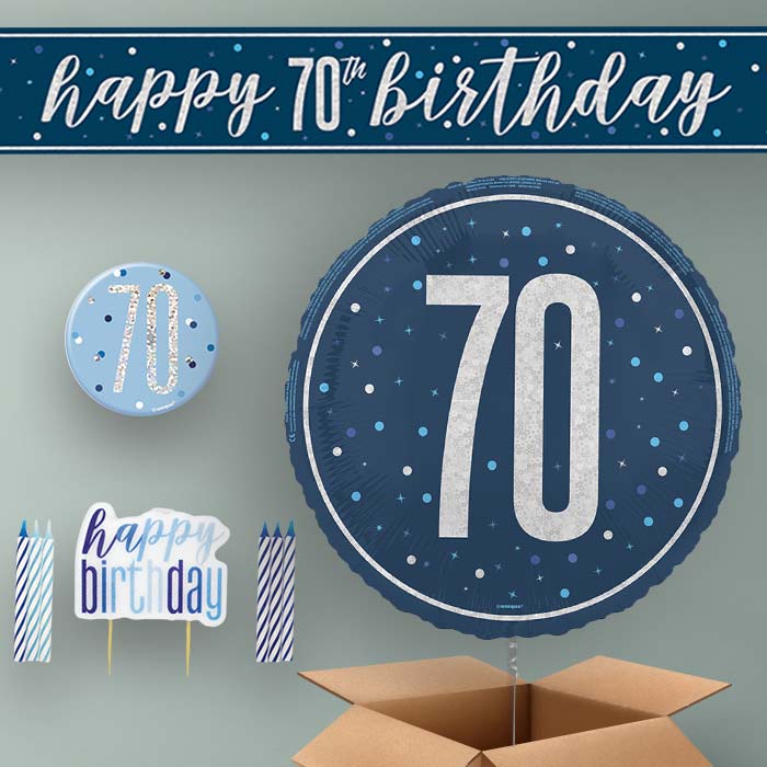 70th Birthday Helium Balloon & Decoration Package Navy Blue & Silver