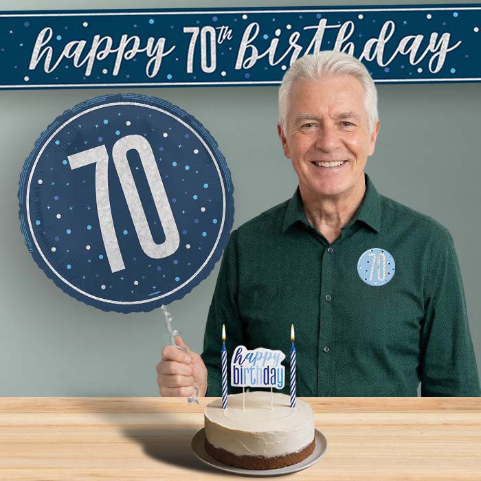 70th Birthday Helium Balloon & Decoration Package Navy Blue & Silver | Party Save Smile