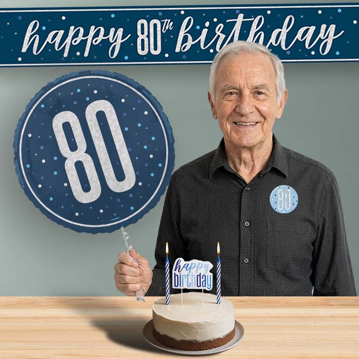 80th Birthday Helium Balloon & Decoration Package Navy Blue & Silver | Party Save Smile