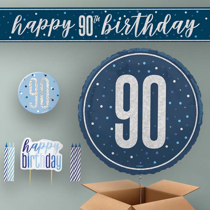 90th Birthday Helium Balloon & Decoration Package Navy Blue & Silver