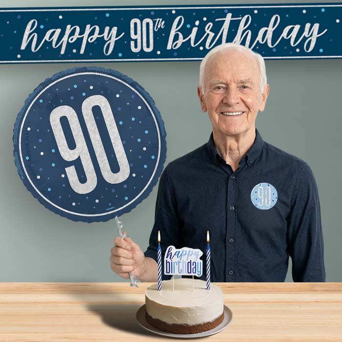 90th Birthday Helium Balloon & Decoration Package Navy Blue & Silver | Party Save Smile