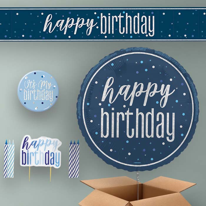 Birthday Helium Balloon & Decoration Package Navy Blue & Silver