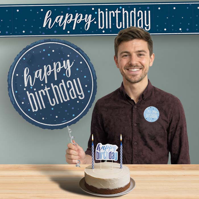 Birthday Helium Balloon & Decoration Package Navy Blue & Silver | Party Save Smile