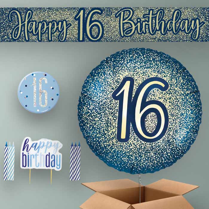 16th Birthday Helium Balloon & Decoration Package Navy & Gold