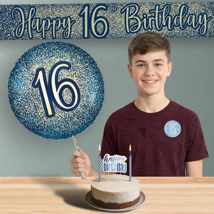 16th Birthday Helium Balloon & Decoration Package Navy & Gold | Party Save Smile
