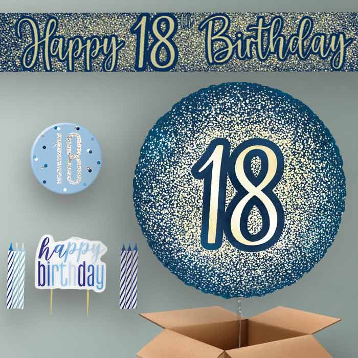 18th Birthday Helium Balloon & Decoration Package Navy & Gold