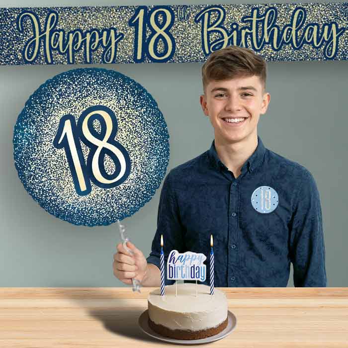 18th Birthday Helium Balloon & Decoration Package Navy & Gold | Party Save Smile