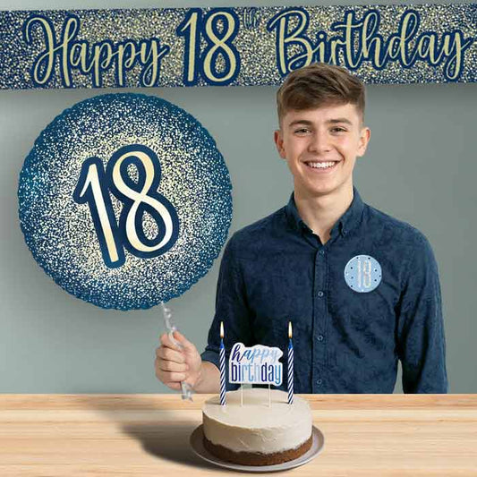 18th Birthday Helium Balloon & Decoration Package Navy & Gold | Party Save Smile