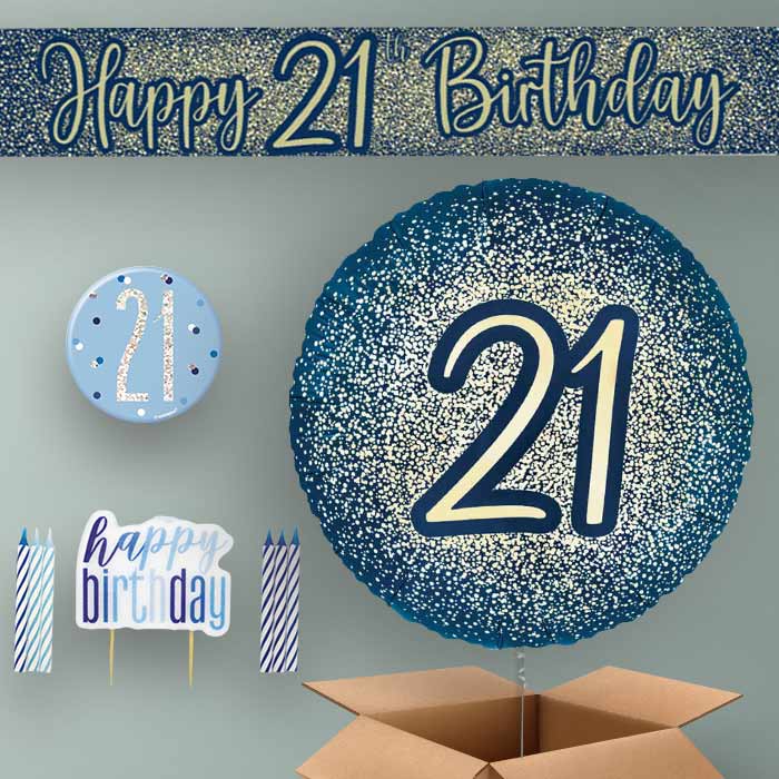 21st Birthday Helium Balloon & Decoration Package Navy & Gold