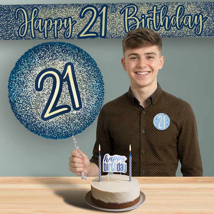 21st Birthday Helium Balloon & Decoration Package Navy & Gold | Party Save Smile