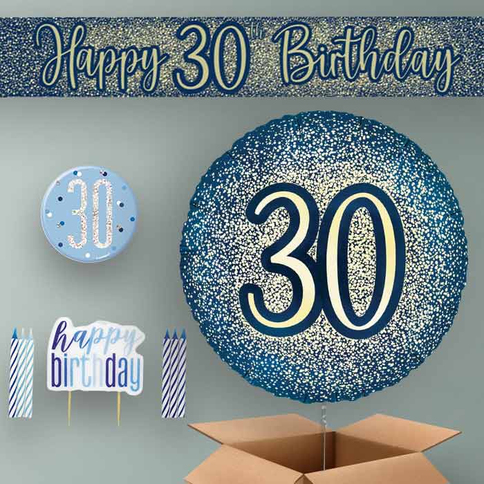 30th Birthday Helium Balloon & Decoration Package Navy & Gold
