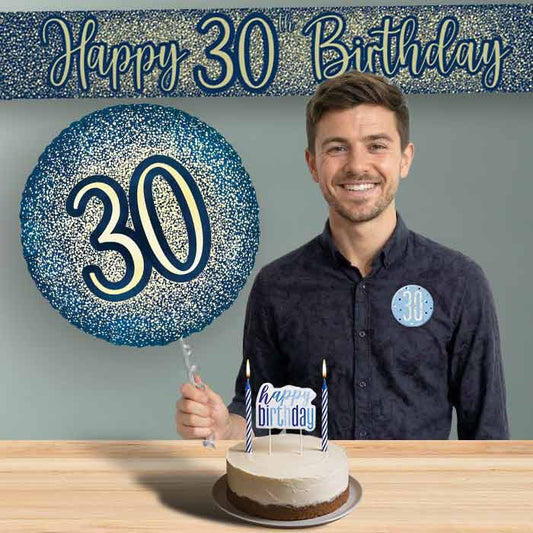 30th Birthday Helium Balloon & Decoration Package Navy & Gold | Party Save Smile