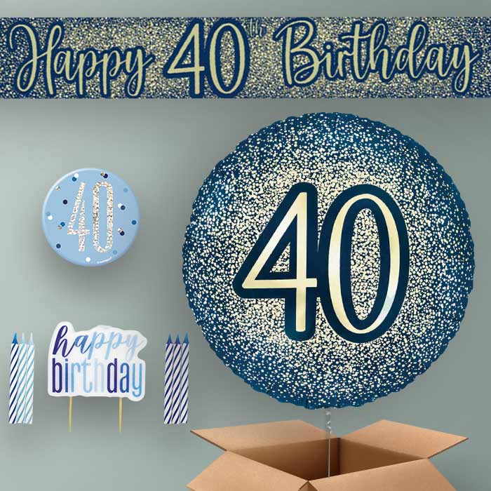 40th Birthday Helium Balloon & Decoration Package Navy & Gold