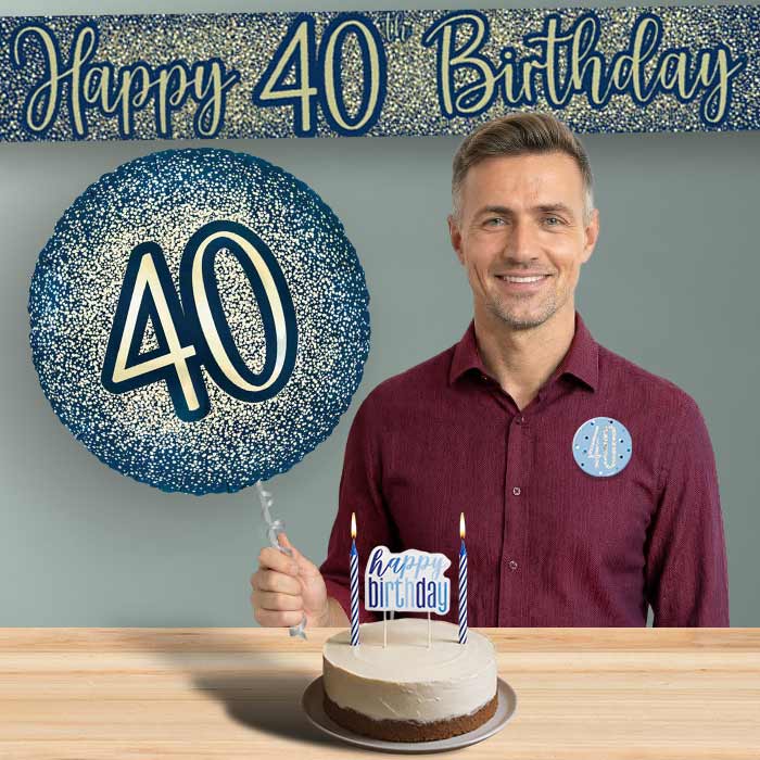 40th Birthday Helium Balloon & Decoration Package Navy & Gold | Party Save Smile