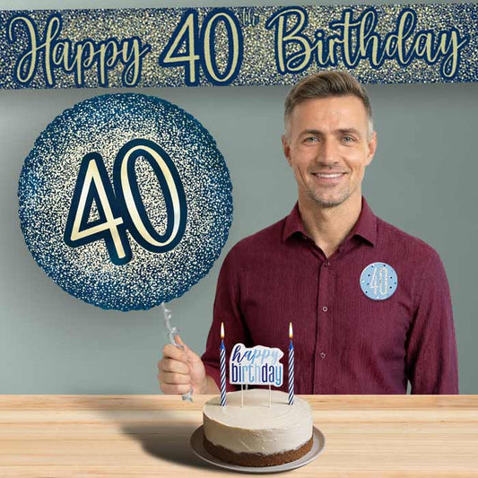 40th Birthday Helium Balloon & Decoration Package Navy & Gold | Party Save Smile