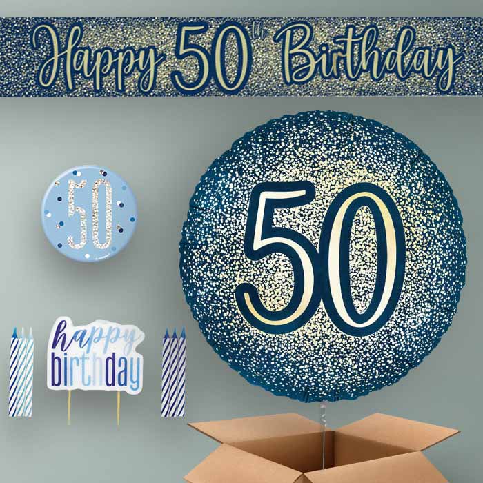 50th Birthday Helium Balloon & Decoration Package Navy & Gold