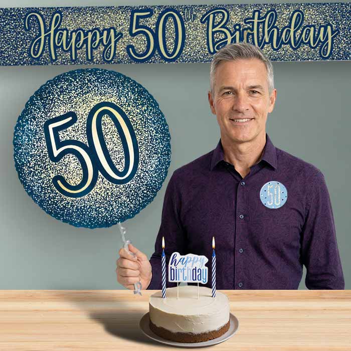 50th Birthday Helium Balloon & Decoration Package Navy & Gold | Party Save Smile