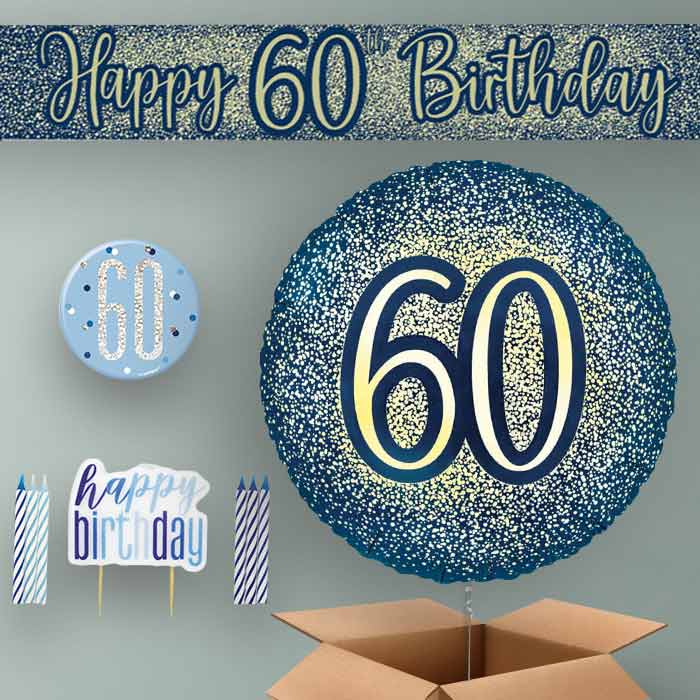 60th Birthday Helium Balloon & Decoration Package Navy & Gold
