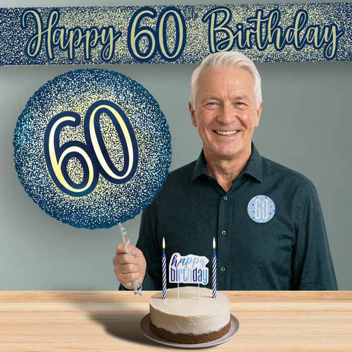 60th Birthday Helium Balloon & Decoration Package Navy & Gold | Party Save Smile