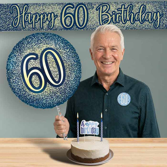 60th Birthday Helium Balloon & Decoration Package Navy & Gold | Party Save Smile