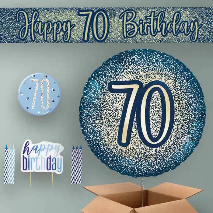 70th Birthday Helium Balloon & Decoration Package Navy & Gold