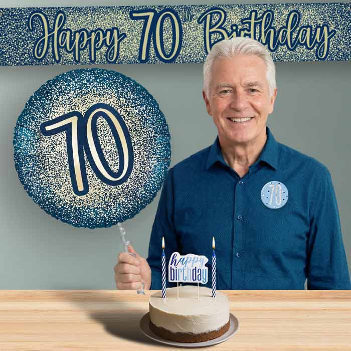 70th Birthday Helium Balloon & Decoration Package Navy & Gold | Party Save Smile