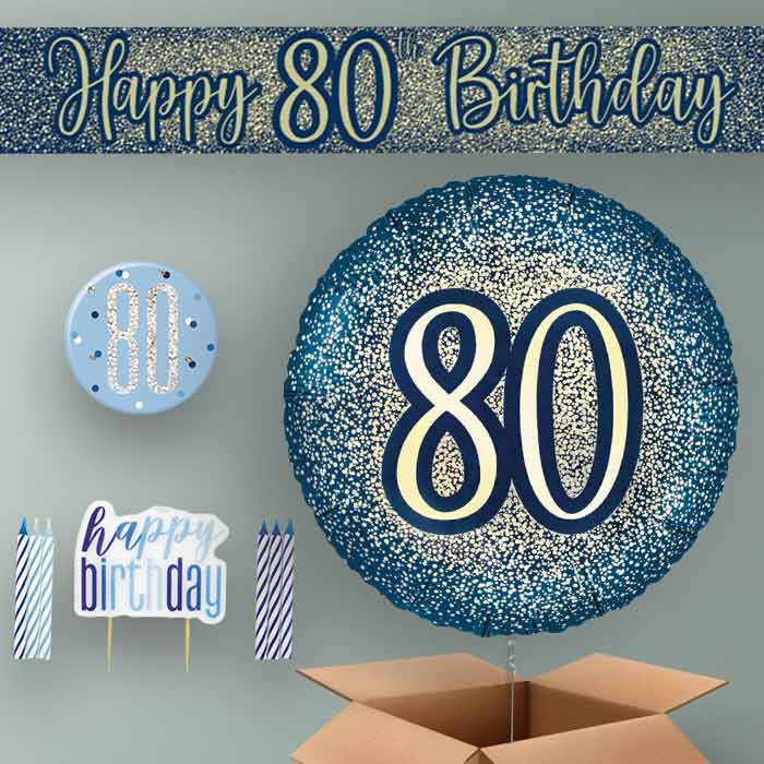 80th Birthday Helium Balloon & Decoration Package Navy & Gold