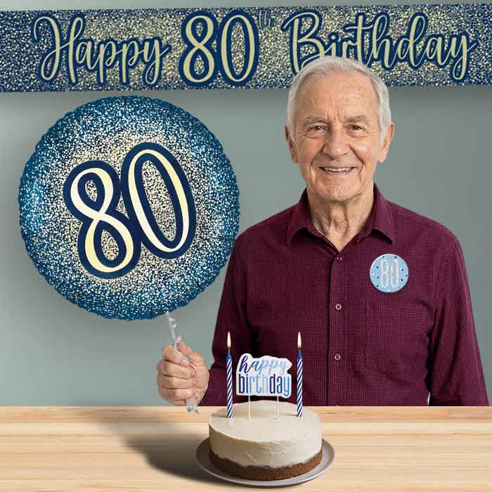 80th Birthday Helium Balloon & Decoration Package Navy & Gold | Party Save Smile