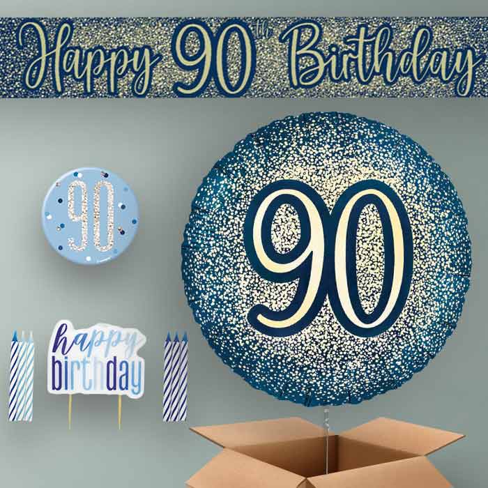 90th Birthday Helium Balloon & Decoration Package Navy & Gold