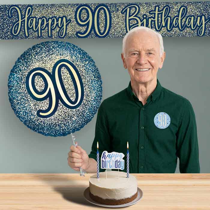90th Birthday Helium Balloon & Decoration Package Navy & Gold | Party Save Smile