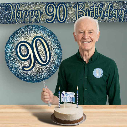 90th Birthday Helium Balloon & Decoration Package Navy & Gold | Party Save Smile