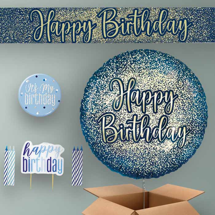 Birthday Helium Balloon & Decoration Package Navy & Gold