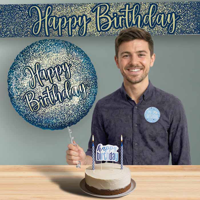 Birthday Helium Balloon & Decoration Package Navy & Gold | Party Save Smile