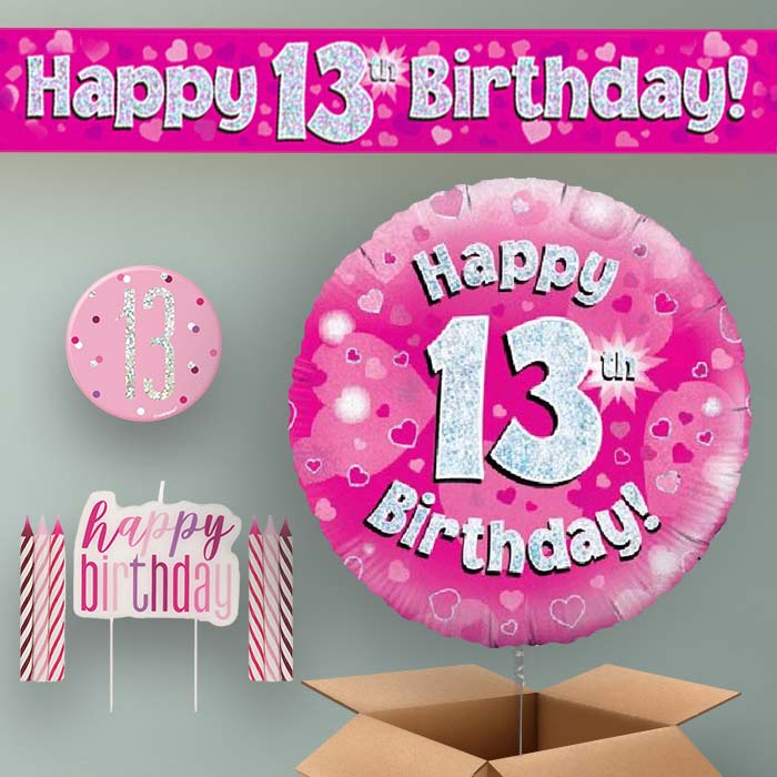 13th Birthday Helium Balloon & Decoration Package Pink Hearts