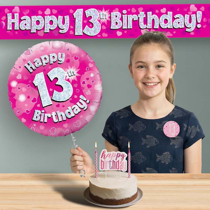 13th Birthday Helium Balloon & Decoration Package Pink Hearts | Party Save Smile