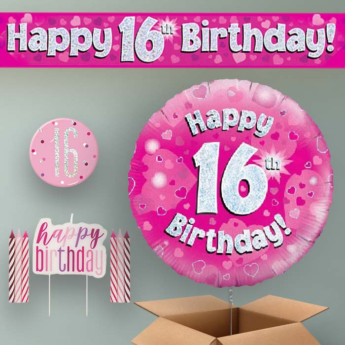 16th Birthday Helium Balloon & Decoration Package Pink Hearts