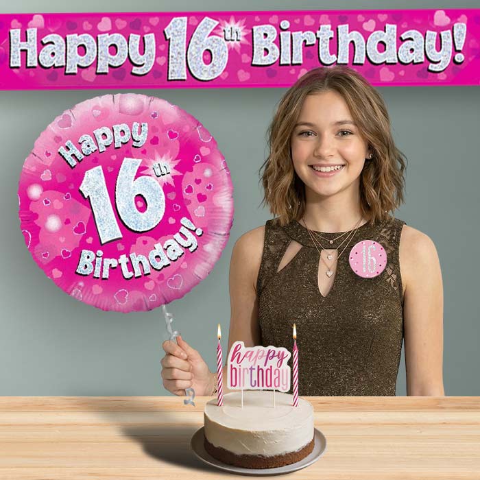16th Birthday Helium Balloon & Decoration Package Pink Hearts | Party Save Smile