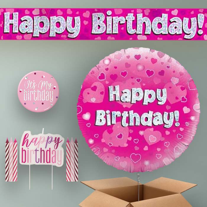 Birthday Helium Balloon & Decoration Package Pink Hearts