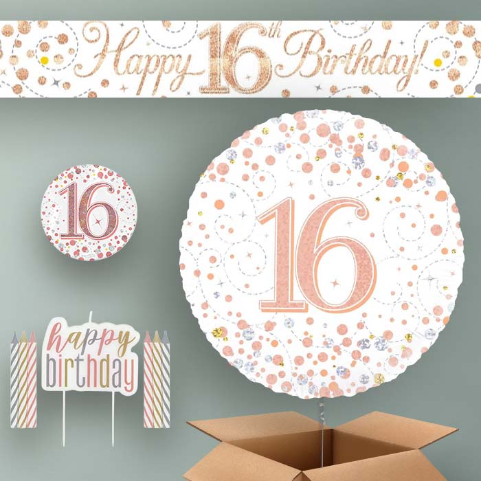 Rose Gold Helium Balloon and Decoration 16th Birthday Package