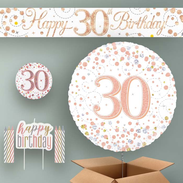 Rose Gold Helium Balloon and Decoration 30th Birthday Package