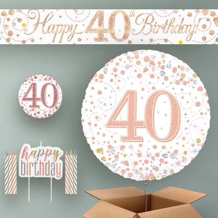 Rose Gold Helium Balloon and Decoration 40th Birthday Package