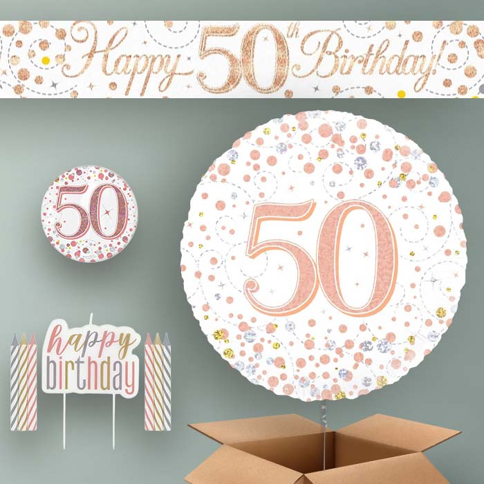 Rose Gold Helium Balloon and Decoration 50th Birthday Package