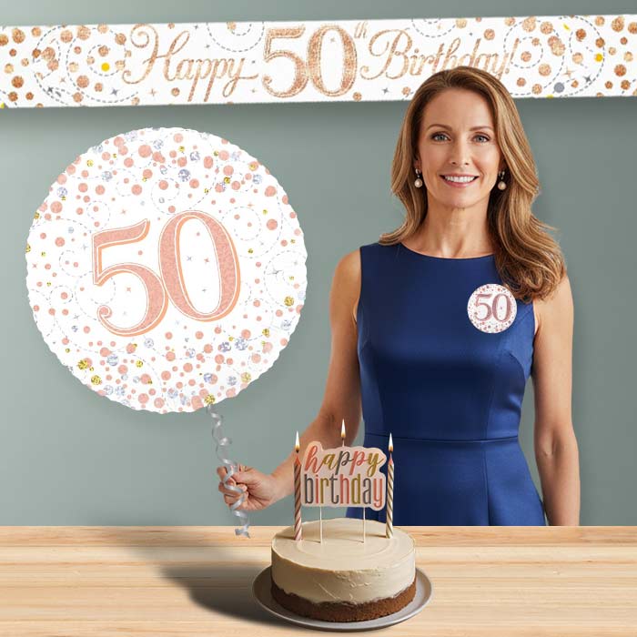 Rose Gold Helium Balloon and Decoration 50th Birthday Package | Party Save Smile
