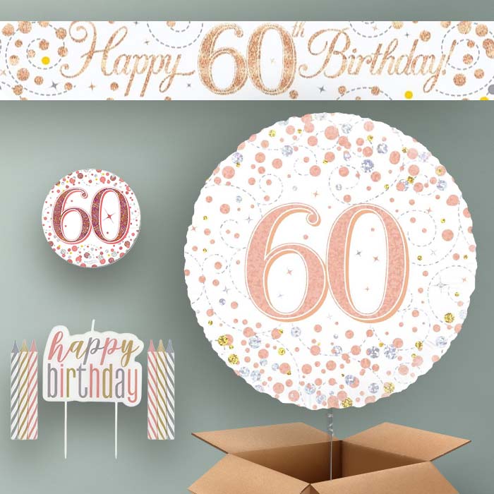 Rose Gold Helium Balloon and Decoration 60th Birthday Package