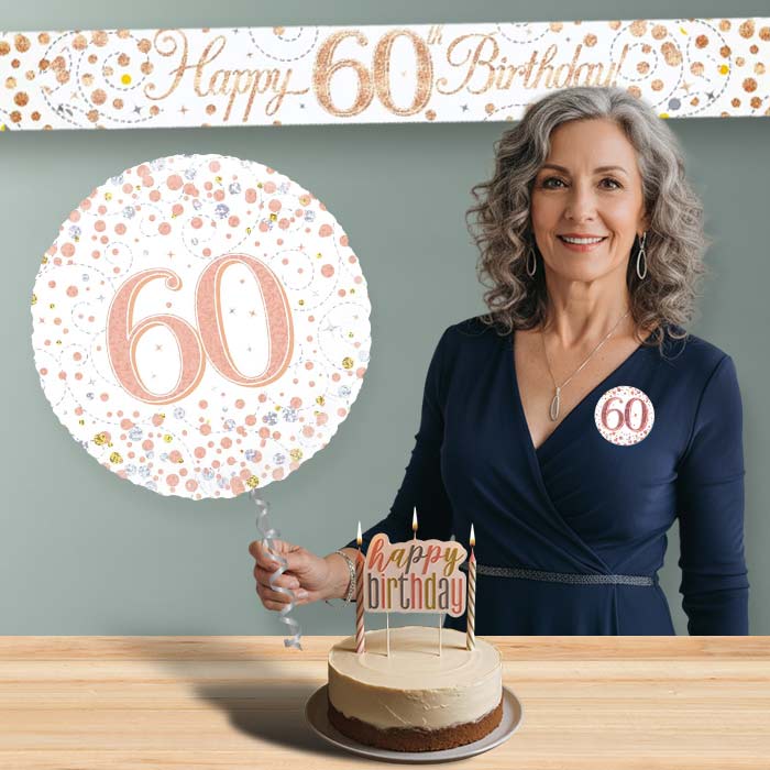 Rose Gold Helium Balloon and Decoration 60th Birthday Package | Party Save Smile