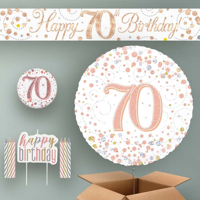 Rose Gold Helium Balloon and Decoration 70th Birthday Package