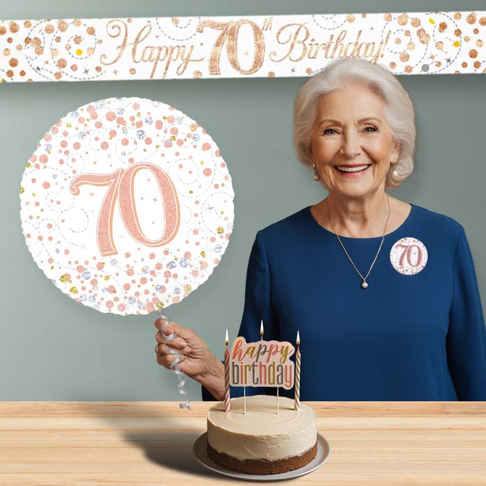 Rose Gold Helium Balloon and Decoration 70th Birthday Package | Party Save Smile